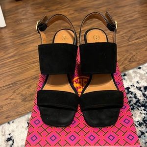 Tory Burch selby 75mm block heel sandal silk suede 7.5